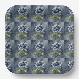 Blauw bloem waterverf patroon papieren bordje