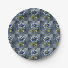 Blauw bloem waterverf patroon papieren bordje