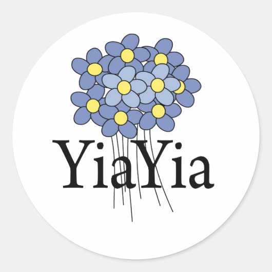 Blauw Bloem YiaYia T-shirt Ronde Sticker (Voorkant)