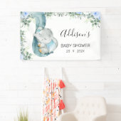 Blauw bloemblaadje Olifant Baby shower Spandoek (Insitu)