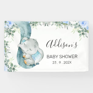 Blauw bloemblaadje Olifant Baby shower Spandoek