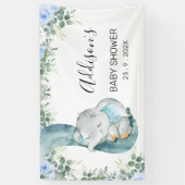Blauw bloemblaadje Olifant Baby shower Spandoek (Verticaal)