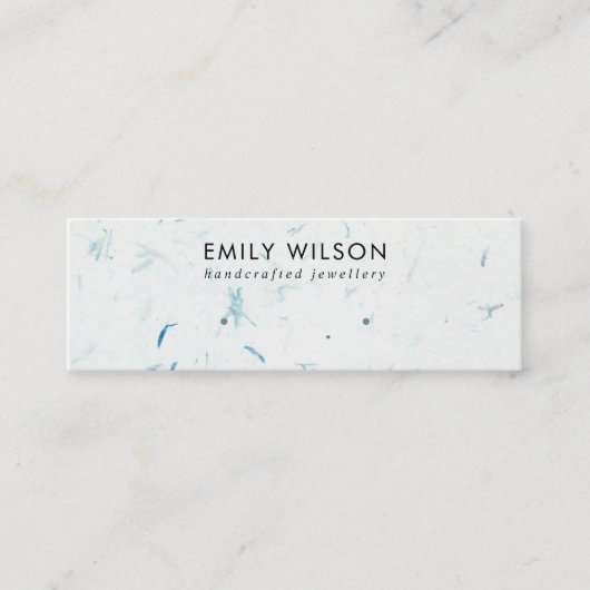 BLAUW BLOEMBLAD HANDGEMAAKTE PAPIEREN STUD OORBEL MINI VISITEKAARTJE (Voorkant)