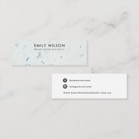 BLAUW BLOEMBLAD HANDGEMAAKTE PAPIEREN STUD OORBEL MINI VISITEKAARTJE (Voorkant / Achterkant)