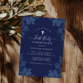 Blauw Bloemblad  Jongens Eerste Communie Kaart