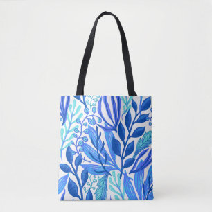Blauw bloemblad tote bag