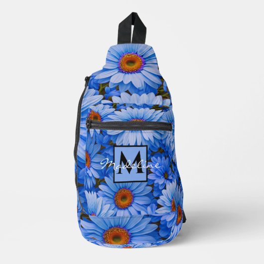 Blauw bloemblauw zonnebloemen blauw madeliefje per sling bag (Voorkant)