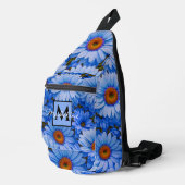 Blauw bloemblauw zonnebloemen blauw madeliefje per sling bag (Rechterhoek)