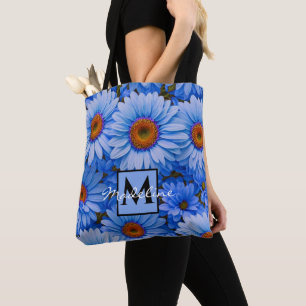 Blauw bloemblauw zonnebloemen blauw madeliefje per tote bag