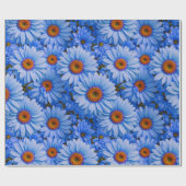 Blauw bloemblauw zonnebloemen blauw madeliefjes pa cadeaupapier (Vlak)