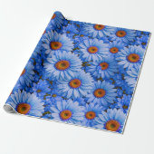 Blauw bloemblauw zonnebloemen blauw madeliefjes pa cadeaupapier (Uitgerold)