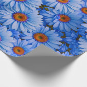 Blauw bloemblauw zonnebloemen blauw madeliefjes pa cadeaupapier (Hoek)