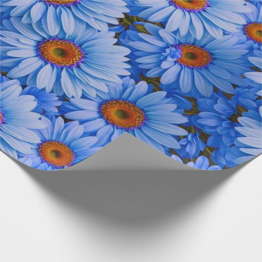 Blauw bloemblauw zonnebloemen blauw madeliefjes pa cadeaupapier (Hoek)