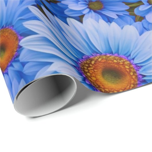 Blauw bloemblauw zonnebloemen blauw madeliefjes pa cadeaupapier (Rol Hoek)