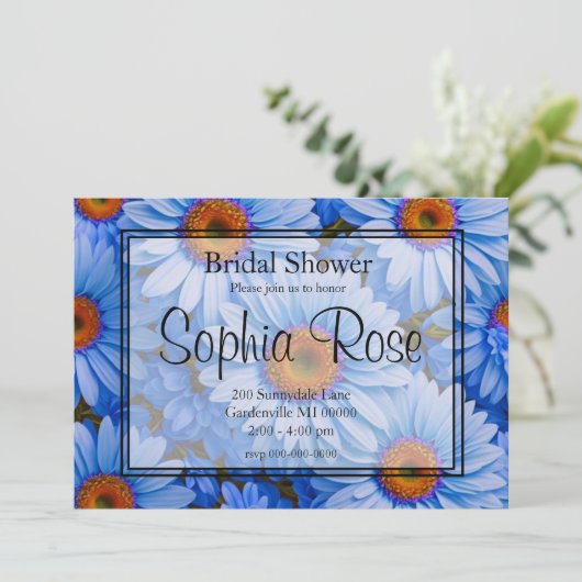 Blauw bloemblauw zonnebloemen blauw madeliefjes pa kaart (Staand voorkant)