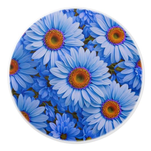 Blauw bloemblauw zonnebloemen blauw madeliefjes pa keramische knop (Voorkant)