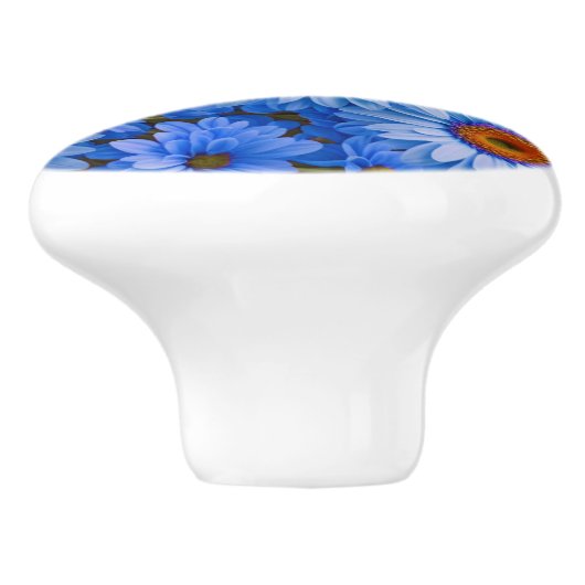 Blauw bloemblauw zonnebloemen blauw madeliefjes pa keramische knop (Zijkant)