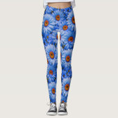 Blauw bloemblauw zonnebloemen blauw madeliefjes pa leggings (Voorkant)