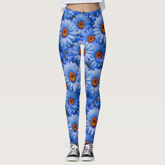 Blauw bloemblauw zonnebloemen blauw madeliefjes pa leggings (Voorkant)