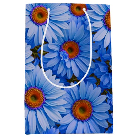 Blauw bloemblauw zonnebloemen blauw madeliefjes pa medium cadeauzakje (Voorkant)