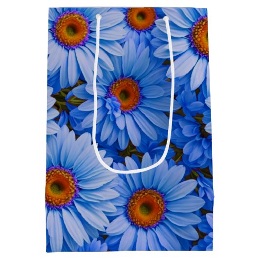 Blauw bloemblauw zonnebloemen blauw madeliefjes pa medium cadeauzakje (Achterkant)