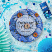 Blauw bloemblauw zonnebloemen blauw madeliefjes pa papieren bordje (Feest)