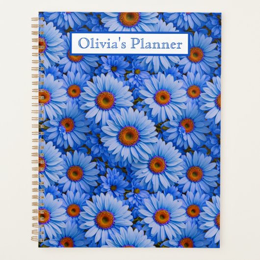 Blauw bloemblauw zonnebloemen blauw madeliefjes pa planner (Voorkant)