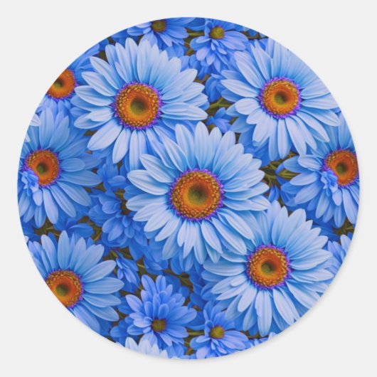 Blauw bloemblauw zonnebloemen blauw madeliefjes pa ronde sticker (Voorkant)