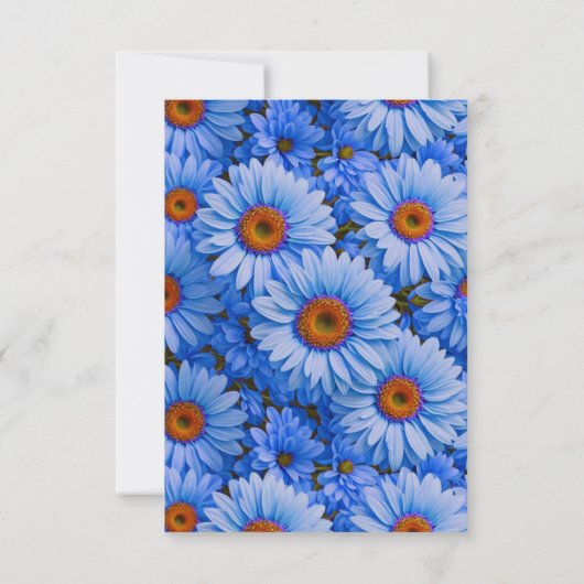Blauw bloemblauw zonnebloemen blauw madeliefjes pa RSVP kaartje (Achterkant)