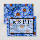Blauw bloemblauw zonnebloemen blauw madeliefjes pa RSVP kaartje (Voorkant / Achterkant)