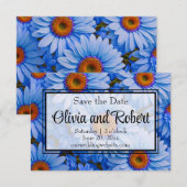 Blauw bloemblauw zonnebloemen blauw madeliefjes pa save the date (Voorkant / Achterkant)