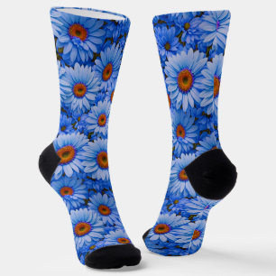 Blauw bloemblauw zonnebloemen blauw madeliefjes pa sokken