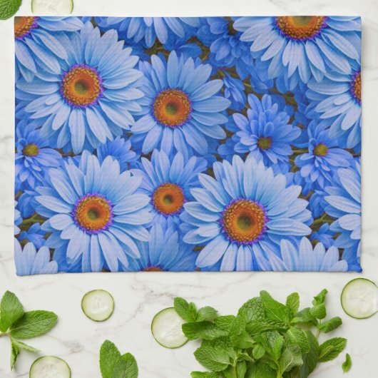 Blauw bloemblauw zonnebloemen blauw madeliefjes pa theedoek (Gevouwen)