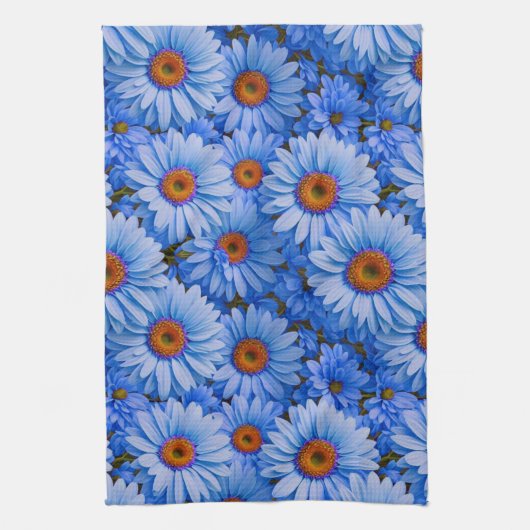 Blauw bloemblauw zonnebloemen blauw madeliefjes pa theedoek (Verticaal)