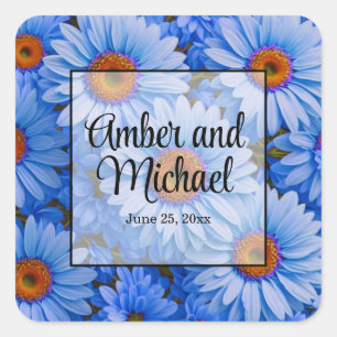 Blauw bloemblauw zonnebloemen blauw madeliefjes pa vierkante sticker