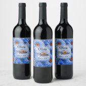 Blauw bloemblauw zonnebloemen blauw madeliefjes pa wijn etiket (Flessen)