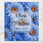 Blauw bloemblauw zonnebloemen blauw madeliefjes pa wijn etiket (Enkel label)