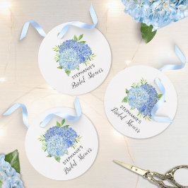 Blauw bloemboeket bruidsboeket hydrangea  bedankjes labels