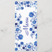 Blauw bloemboeket bruiloft diner menu kaart (Achterkant)