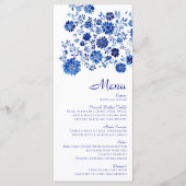 Blauw bloemboeket bruiloft diner menu kaart (Voorkant)