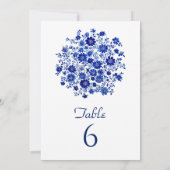 Blauw bloemboeket bruiloft tafelnummer (Achterkant)