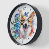 Blauw Bloemboeket Corgi Hond (Hoek)