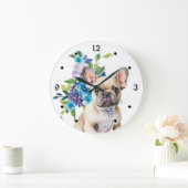 Blauw Bloemboeket Franse Bulldog Grote Klok (Huis)