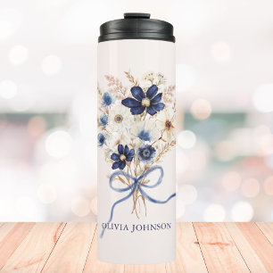 Blauw Bloemboeket Gepersonaliseerd Bloemstuk Thermosbeker