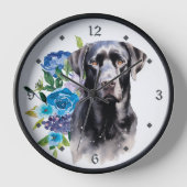 Blauw Bloemboeket Zwart Labrador Retriever Hond (Voorkant)