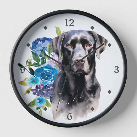 Blauw Bloemboeket Zwart Labrador Retriever Hond (Voorkant)