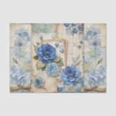 Blauw bloemcollage-schriftboek geïnspireerd op vin tissuepapier (Voorkant)