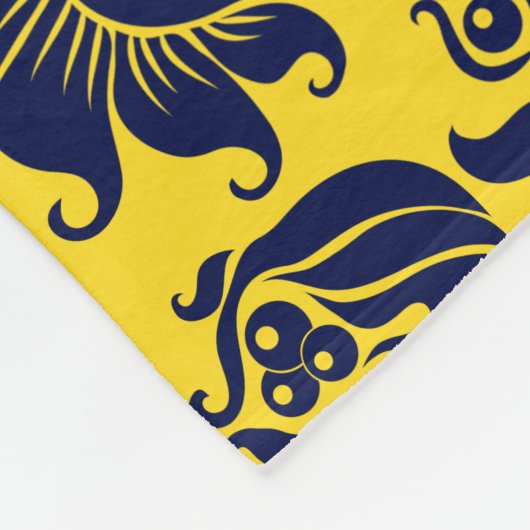 Blauw bloemdamast patroon op geel fleece deken (Hoek)