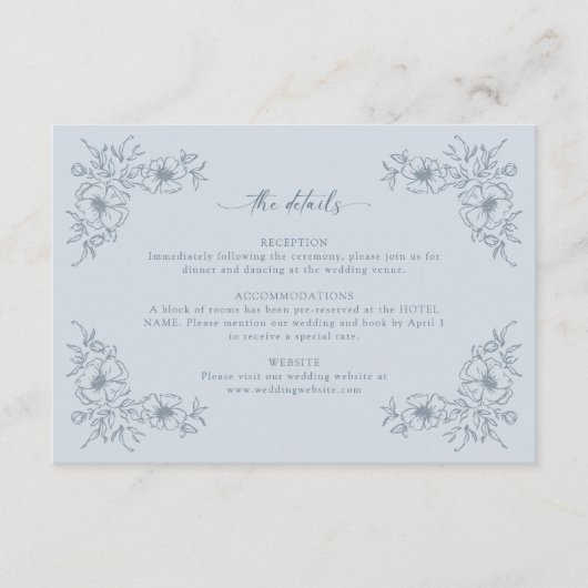  blauw bloemdetail informatiekaartje (Voorkant)