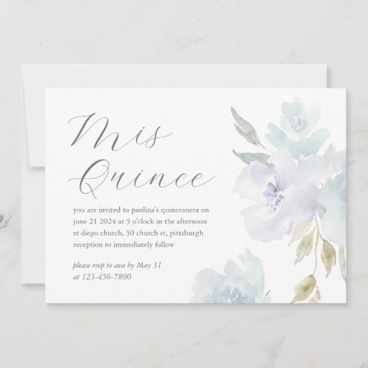  Blauw Bloemen 15 Jaar Verjaardag Quinceañera Kaart (Voorkant)